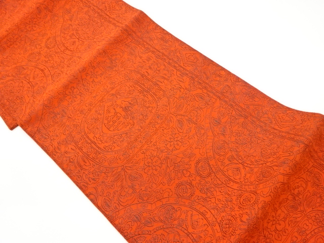 リサイクル　華文に花鳥模様織出し全通袋帯